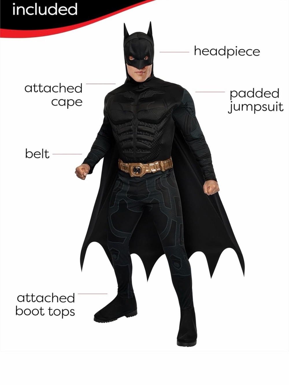 Rubie's Men's Black Superhero Costume with Gold Belt
